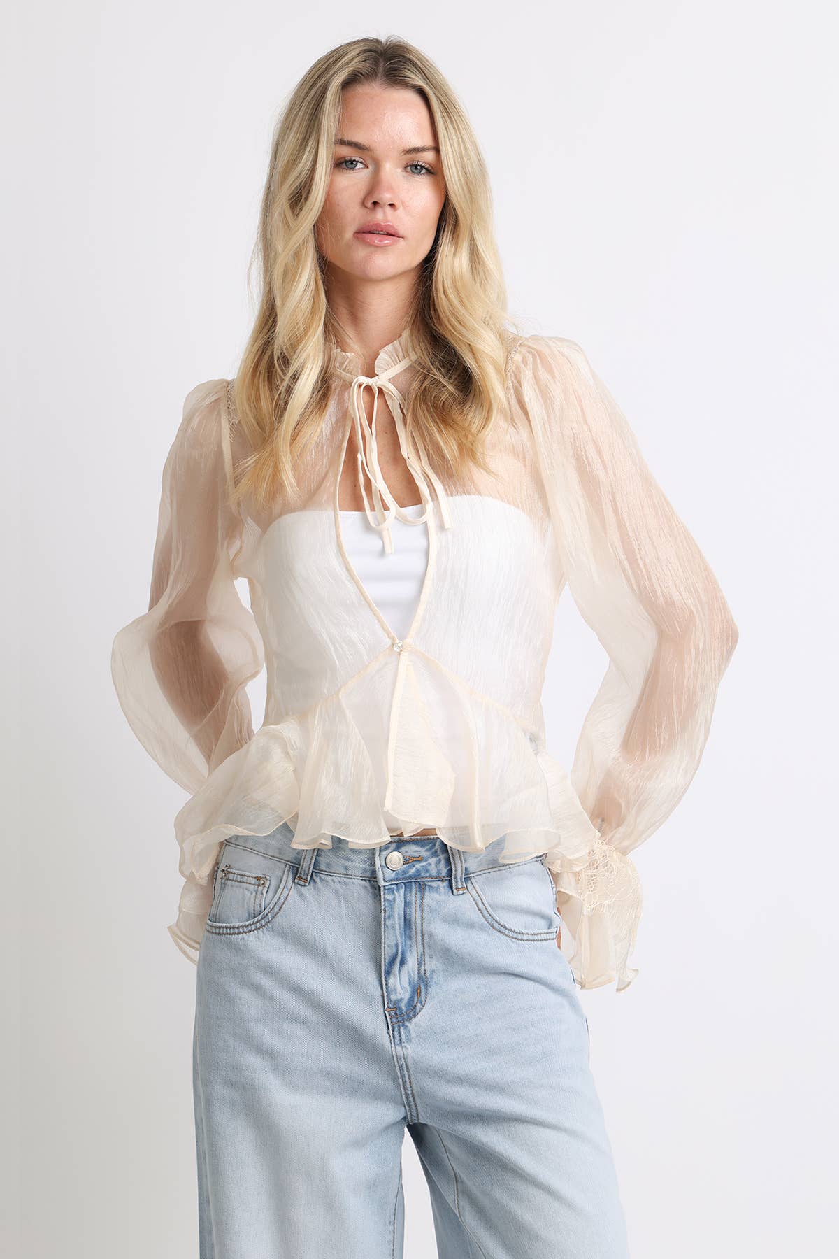 Sage Keyhole Ruffled Blouse