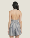 A chambray striped deep plunging halter top!