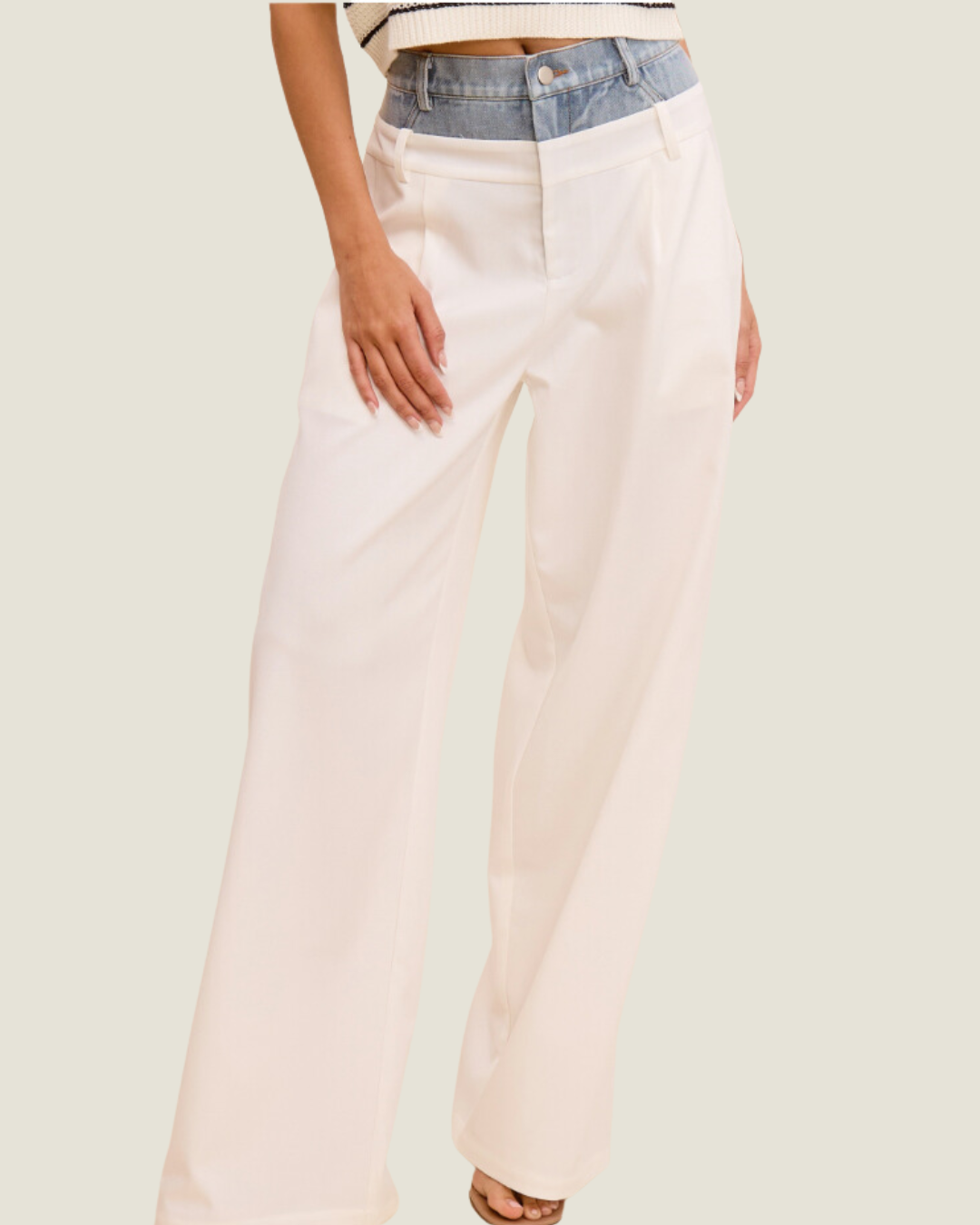 The Billie: Jean Peek-A-Boo Contrast White Trousers