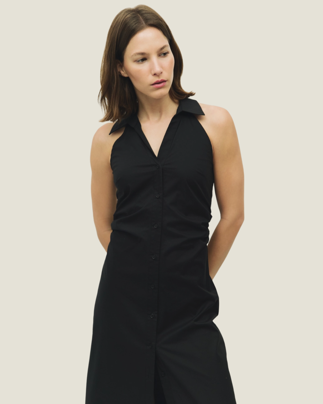 The Cambria: Black Collard Midi Dress