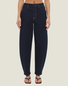 Women's Cora Barrel Leg Jeans featuring a relaxed high-rise fit, curved leg silhouette, panelled denim construction, and contrast topstitching.