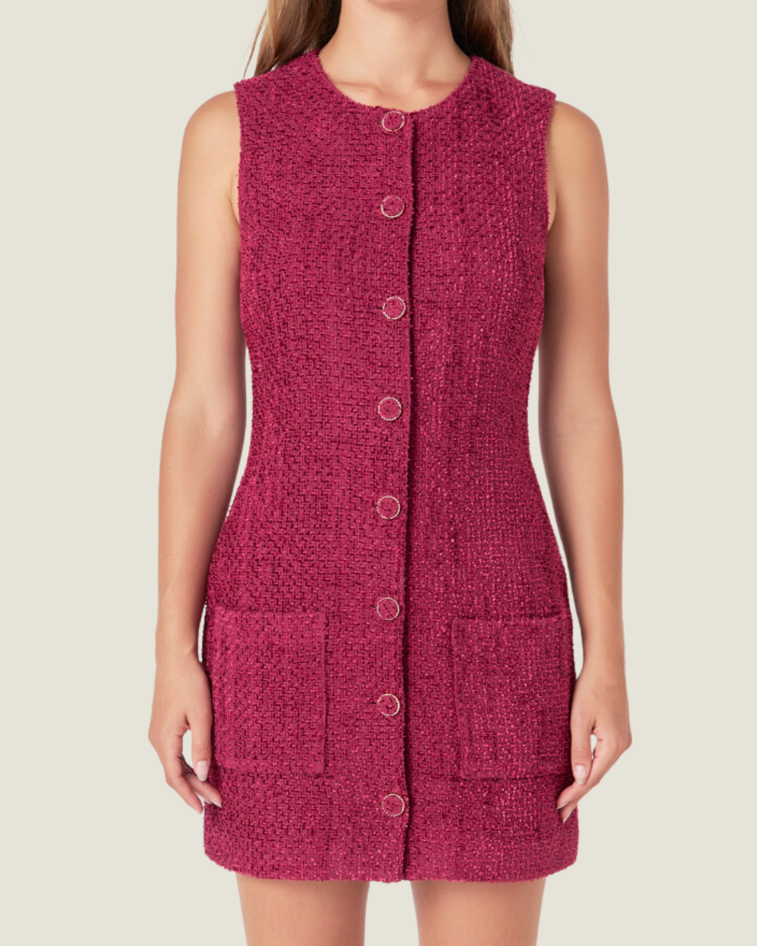 The Sandra: Wine Sleeveless Tweed Mini Dress