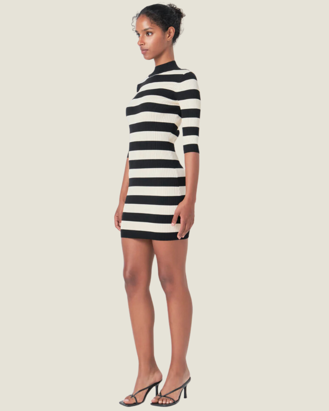 The Kay: Mock Neck Striped Knit Mini Dress