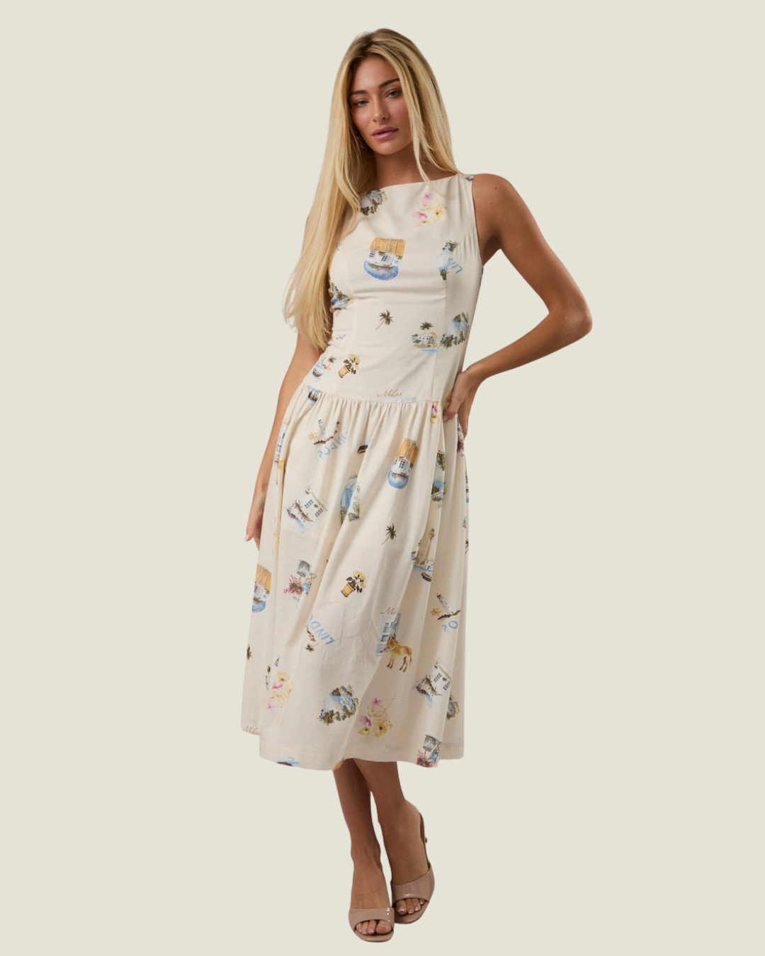 St. Tropez Boat Neck Drop Waist Midi