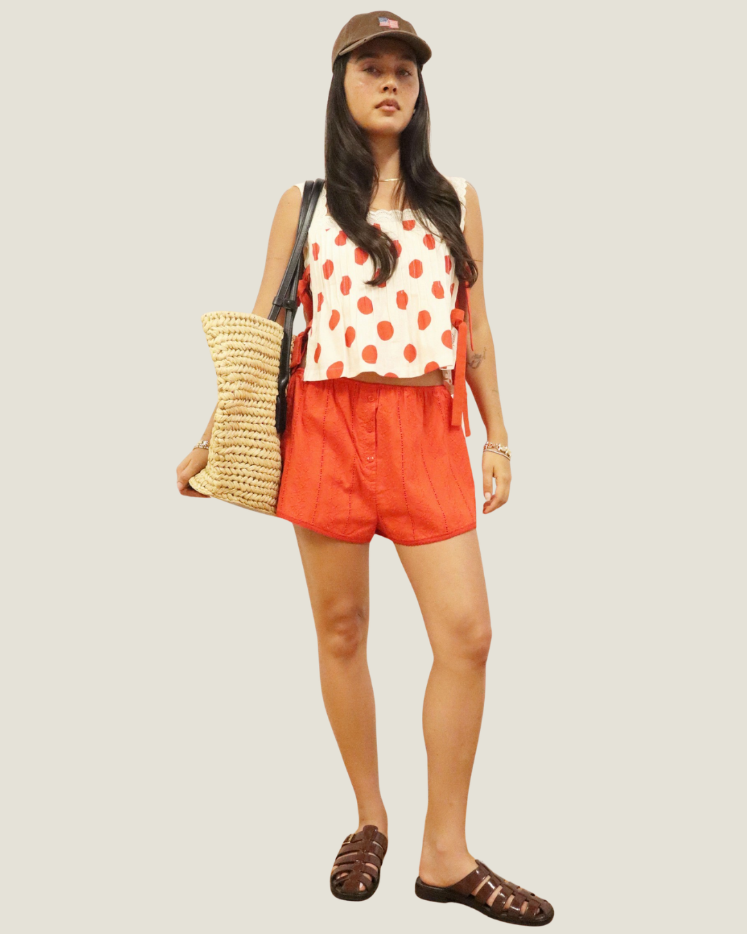 Isla Cotton Eyelet Red Shorts