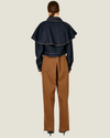 Women's Roxie Cape Jacket featuring a structured twill silhouette, optional cape detail, classic collar, button cuffs, and flap front pockets.