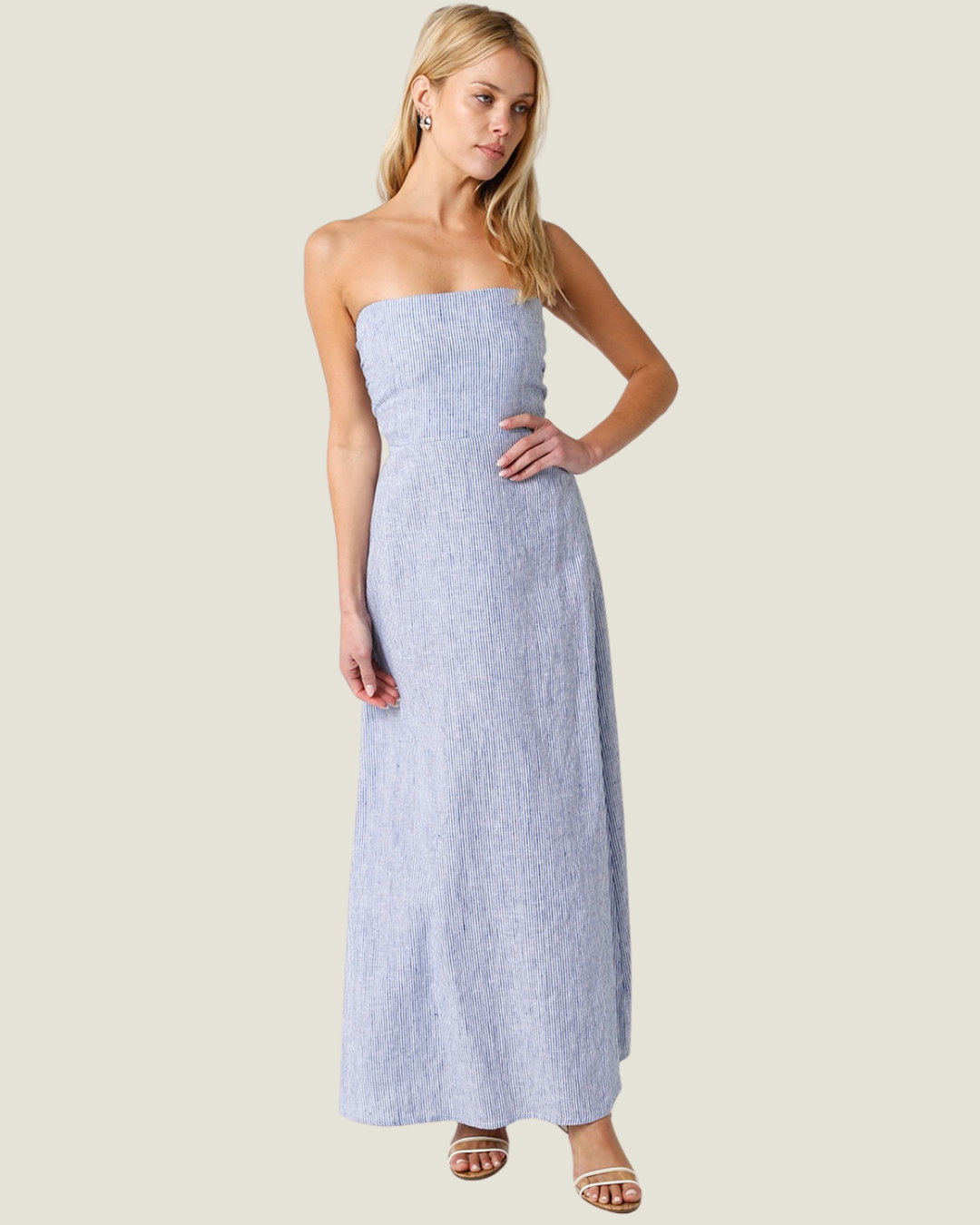 The Ivy: Strapless Linen Maxi Dress