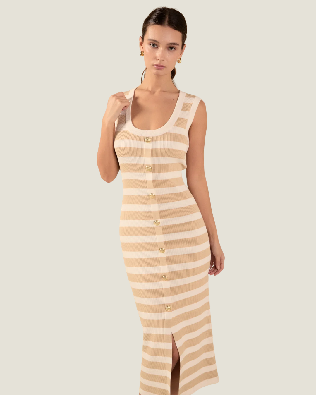 Avery Stripe Button Front Midi Dress