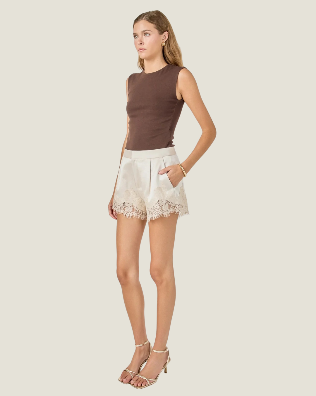 Nadine Tailored Lace Trim Shorts