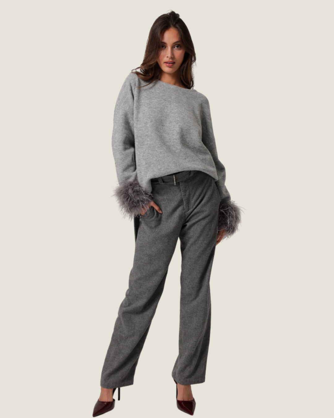 The Xandra: Grey Feathered Sweater Top