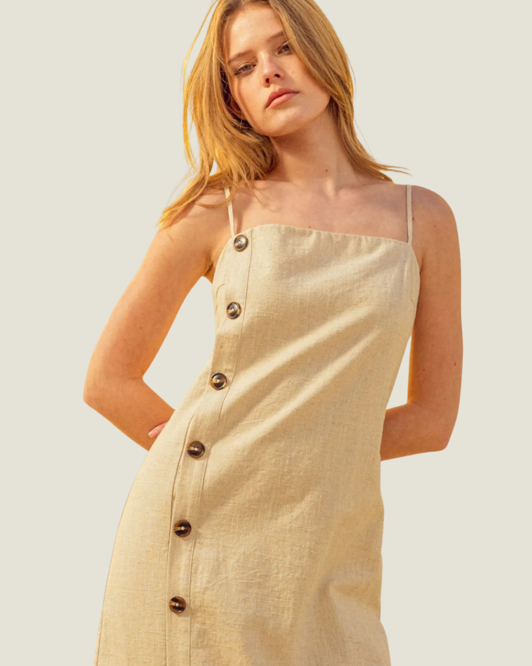 Atlas Button Detail Linen Long Dress