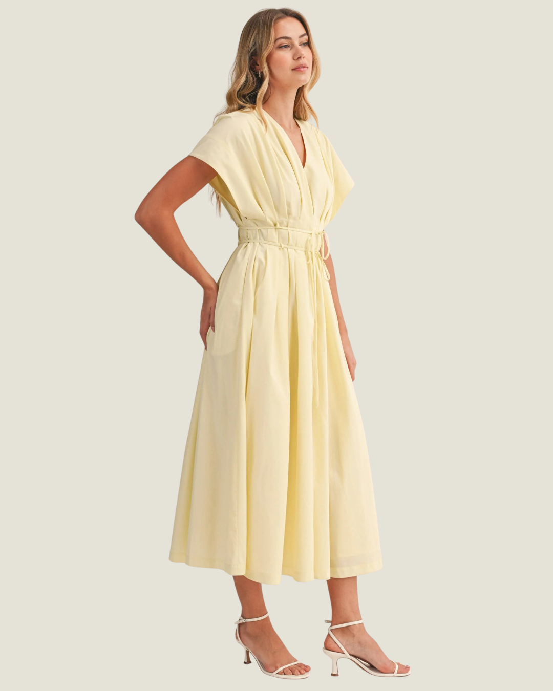 Adrienne Yellow Tie Waist Midi Dress