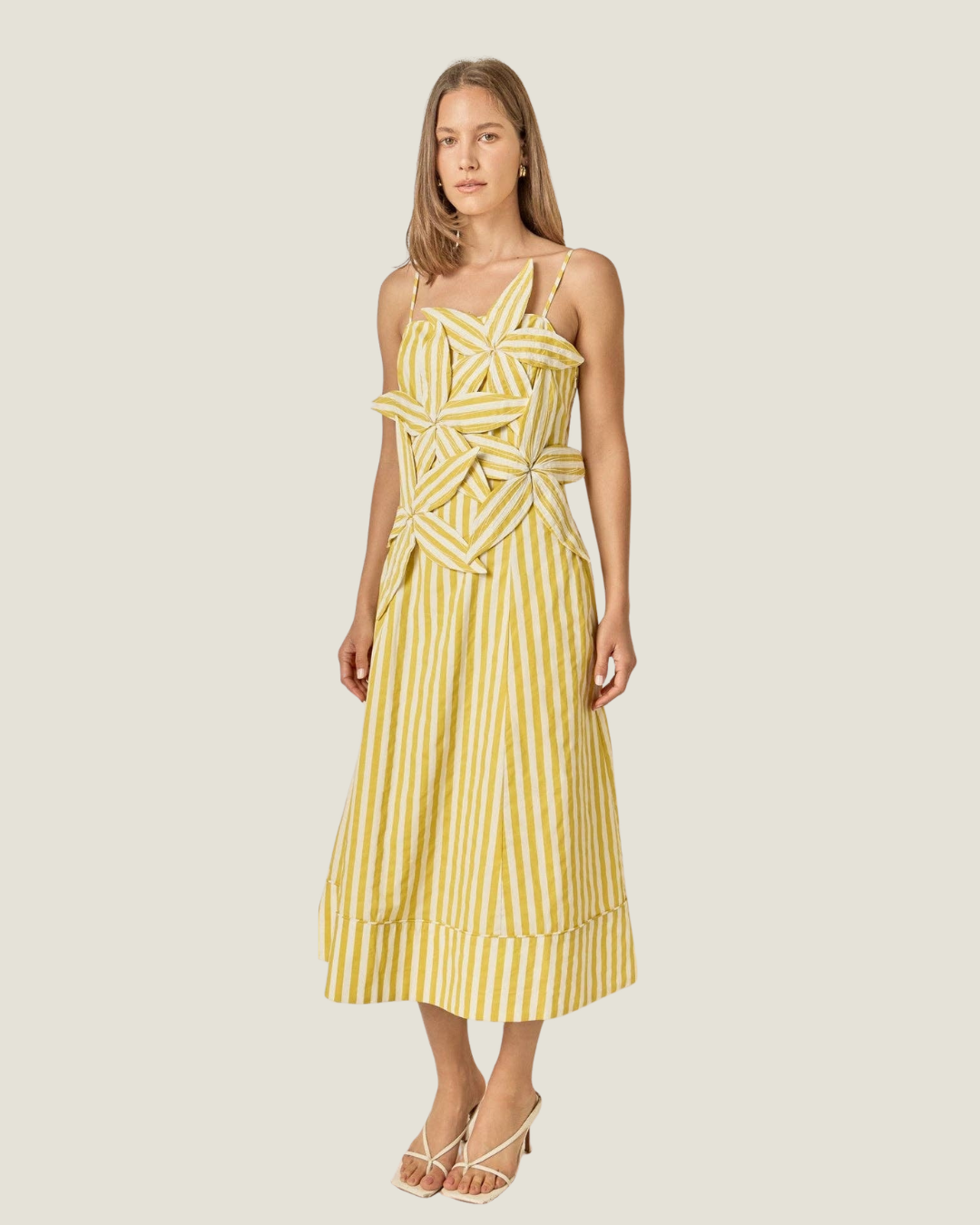 Capri Floral Appliqué Stripe Midi Dress