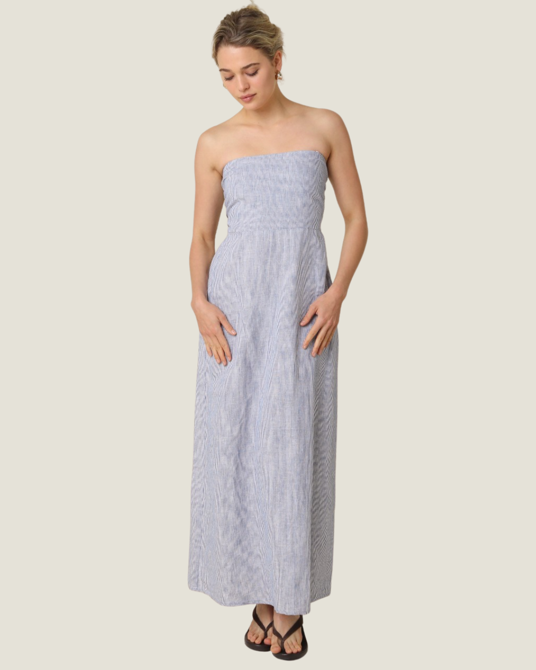 Ivy Striped Strapless Linen Maxi Dress Love, Celine Boutique Ivy Striped Strapless Linen Maxi Dress Love, Celine Boutique