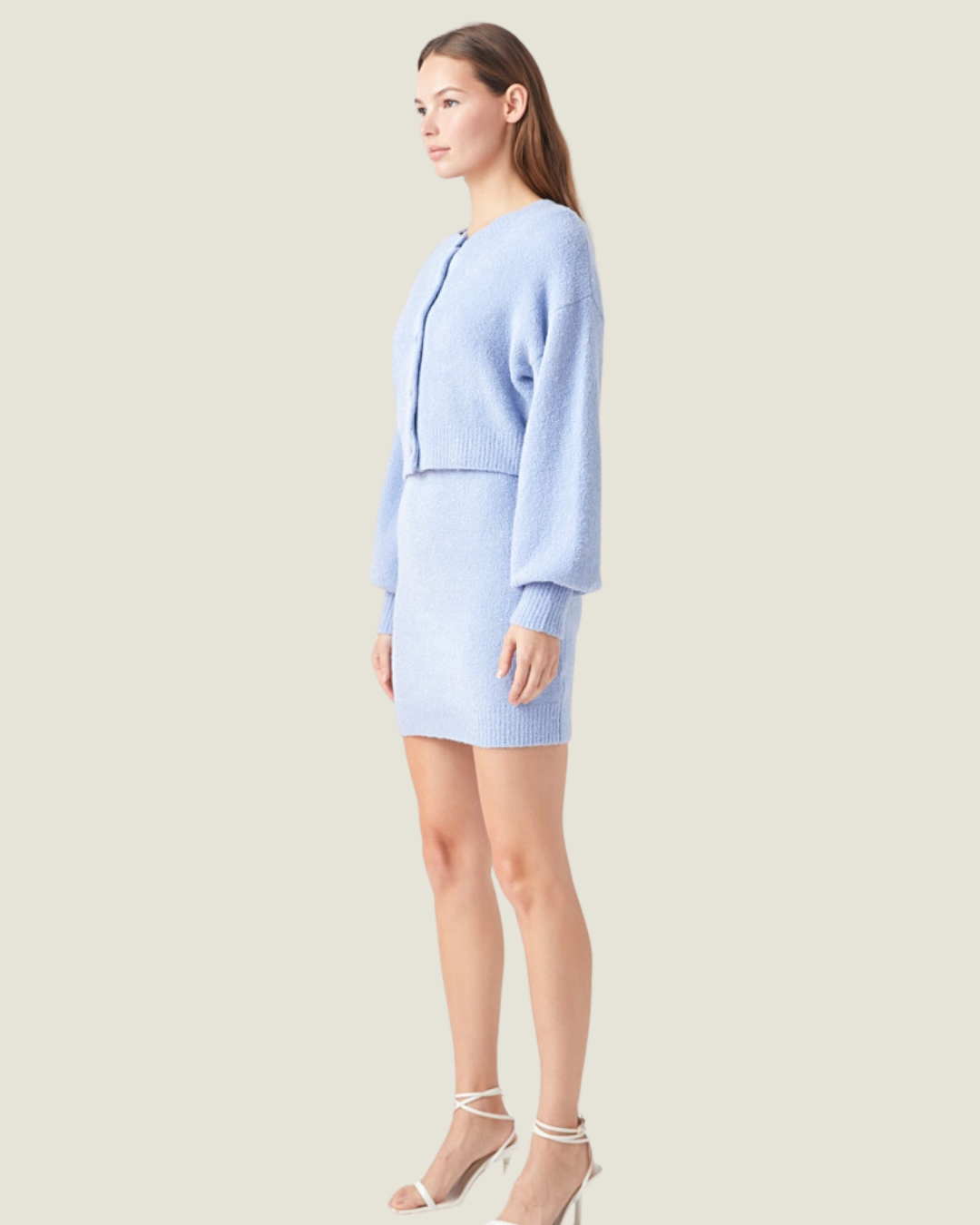 The Ocean House: Light Blue Knit Puff Sleeve Cardigan