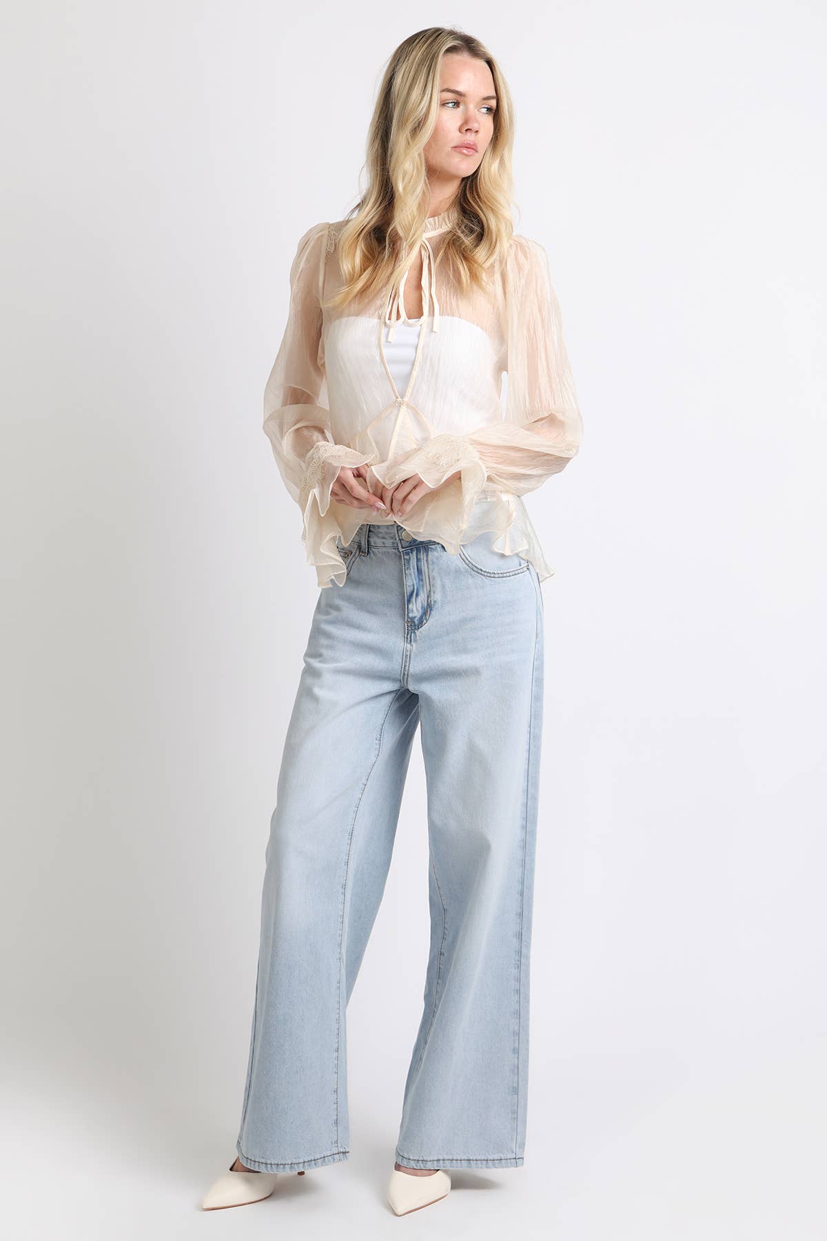 Sage Keyhole Ruffled Blouse