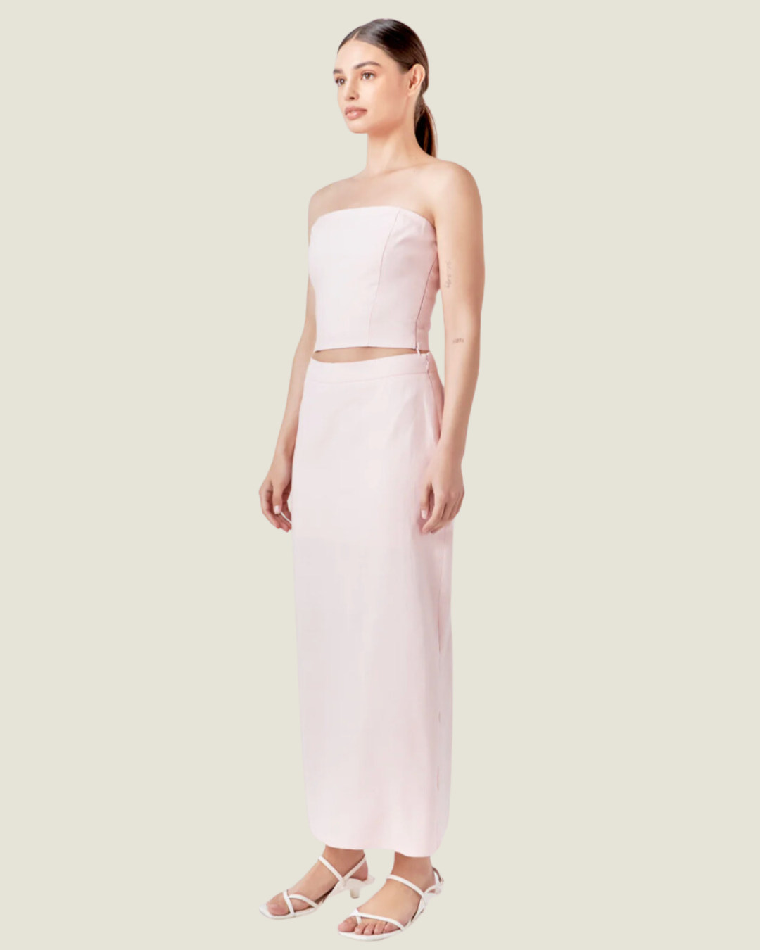 The Palm: Pink Linen Strapless Top