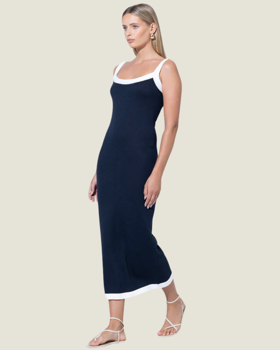 The Harbour Island: Sleeveless Navy Knitted Midi Dress