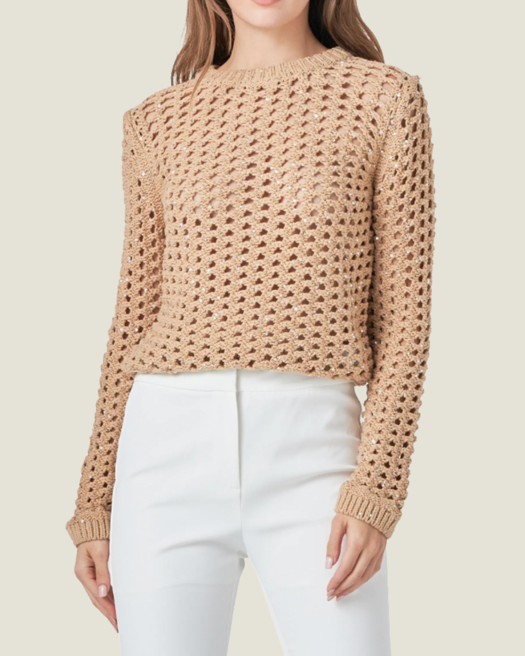 The Molly Sequins Knit in beige is your perfect sweater for that elevated everyday style this fall!