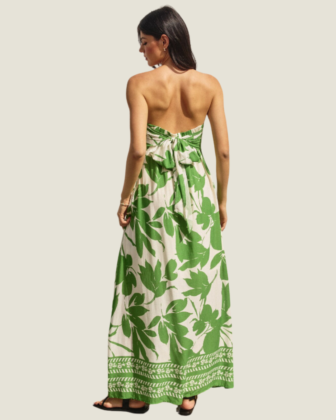 The Island Luxe: Strapless Patterned Midi Dress