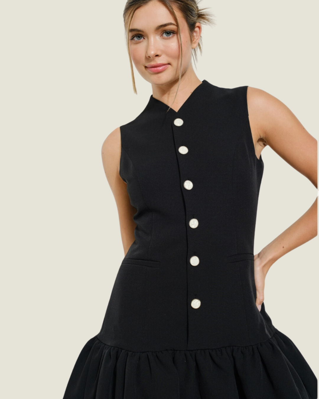 Class Lady: Black Bubble Mini Dress