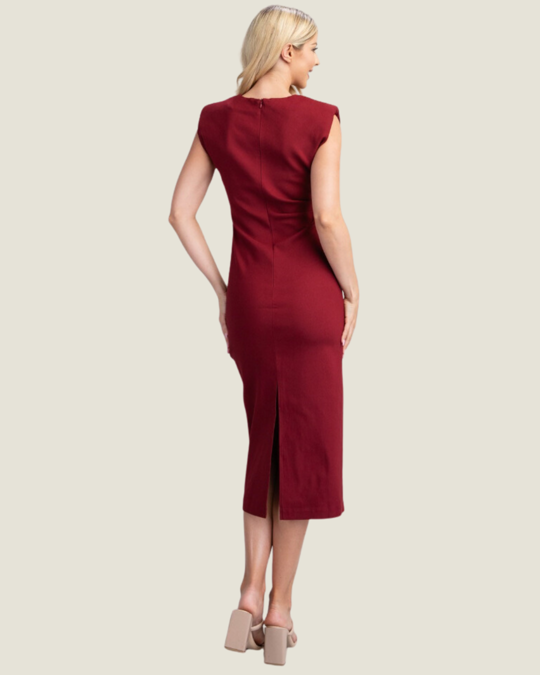 Burgundy Sleeveless Midi Dress