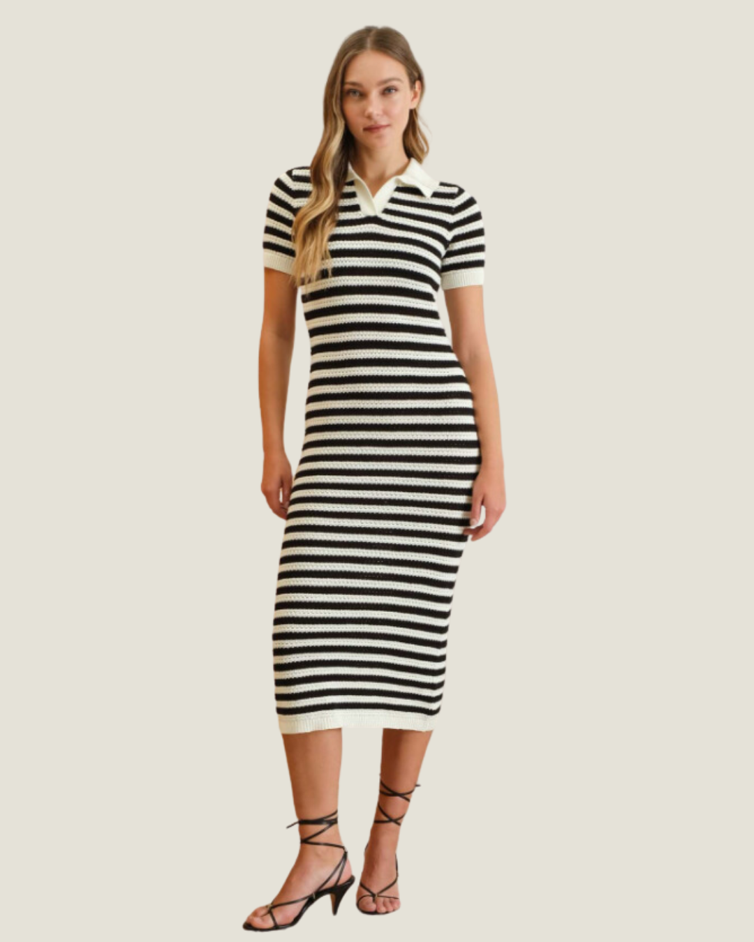 The Erin: Striped Collared Knit Midi Dress