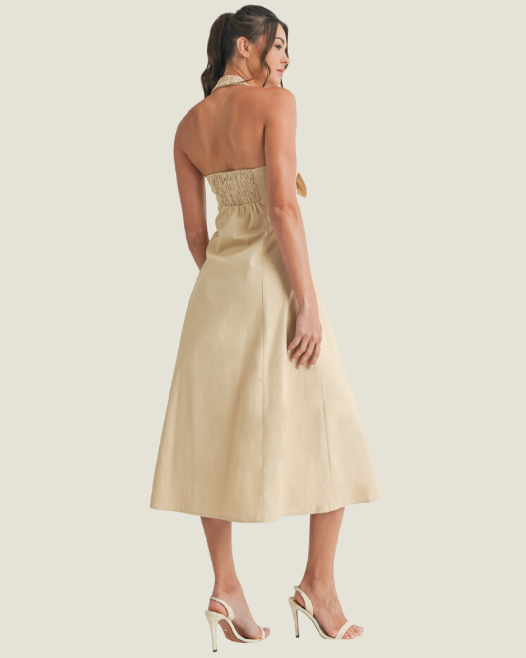 The Bar Harbor: Beige Halter Midi Dress