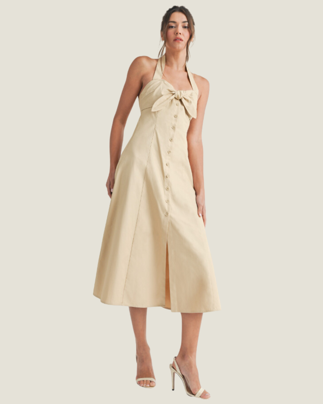 The Bar Harbor: Beige Halter Midi Dress