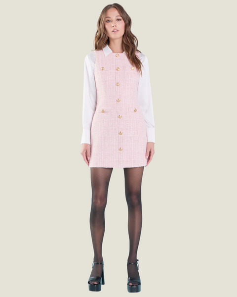 The Belle: Buttoned Pink Tweed Mini Dress – Love, Celine Boutique