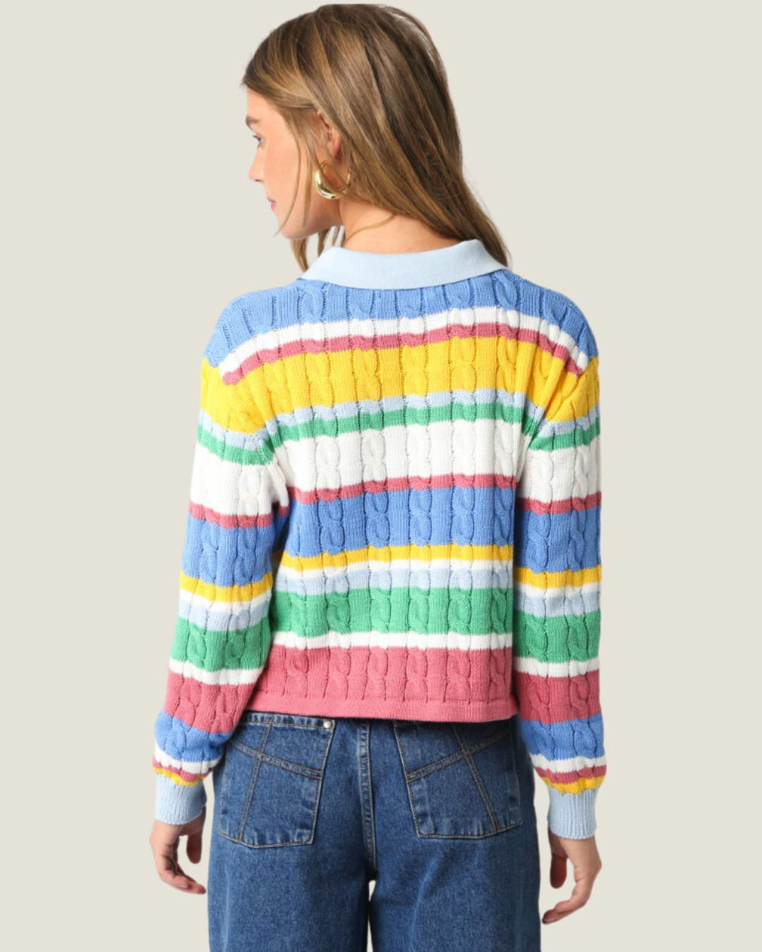 The Sutton: Stripe Collard Long Sleeve Sweater Top