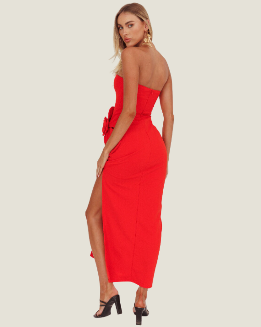 The Scarlet: Red Strapless Maxi Dress