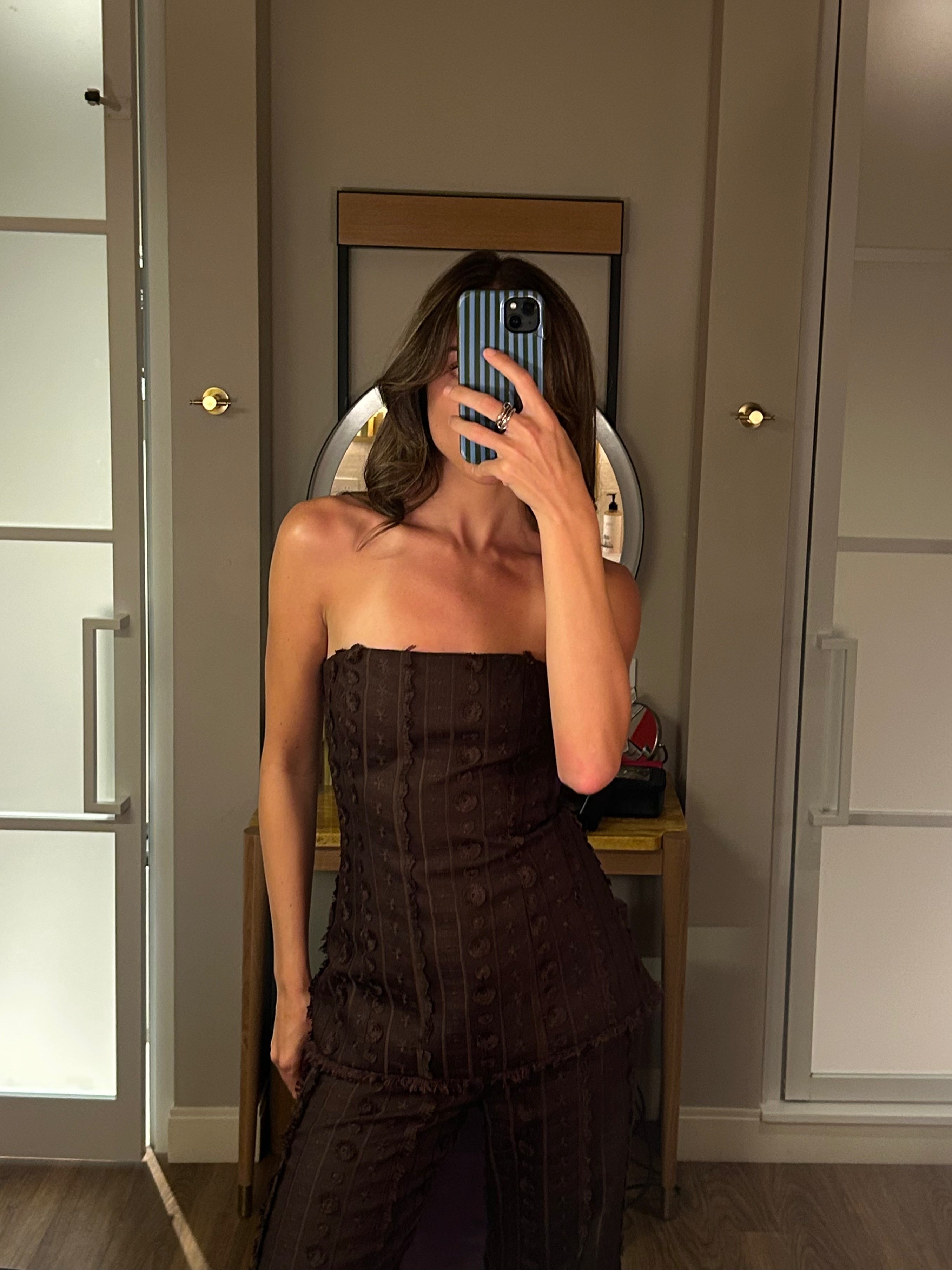 Panna Brown Textured Strapless Top