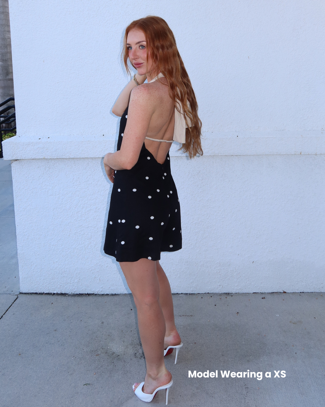 Nica Linen Embroidered Dot Romper w Tie Back