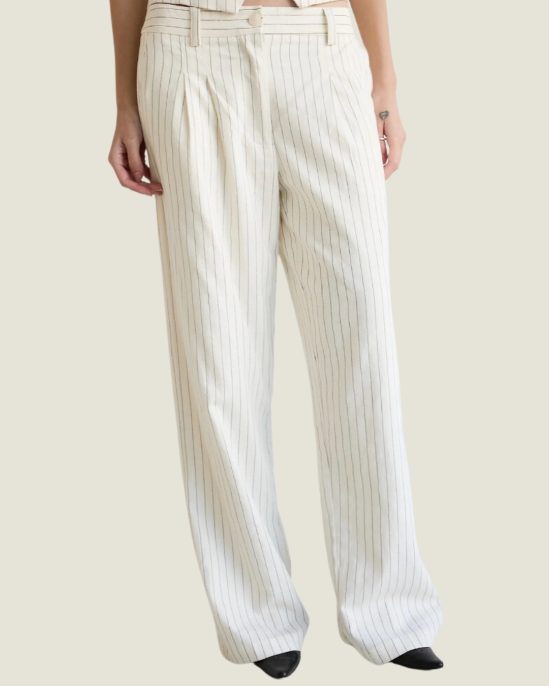 The Francesca: Ivory Pinstripe Pants