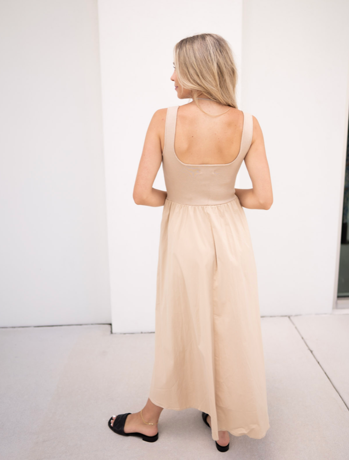 The Tilda: Khaki Square Neckline Midi Dress