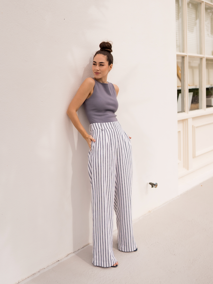 The Swede: Navy Stripe Pleated Pants