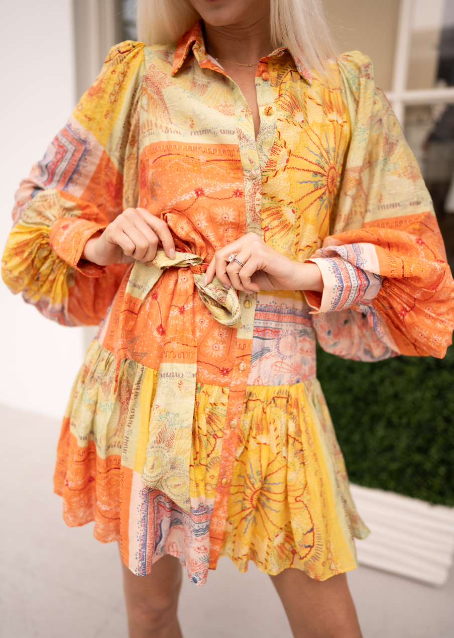 Naples Summer: Orange Multi Patterned Mini Dress