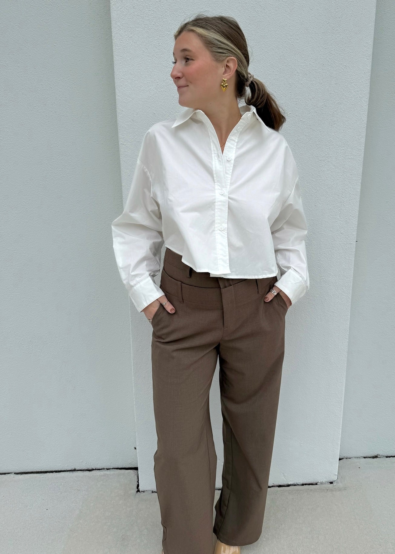 GNO: Double Waistband Coffee Trousers
