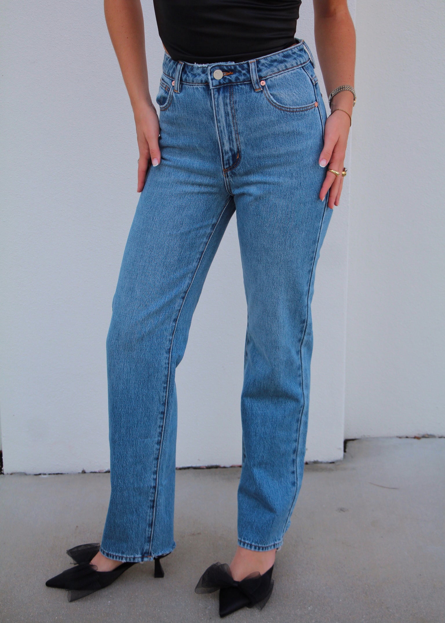The HB: High Rise Light Wash Straight Jeans