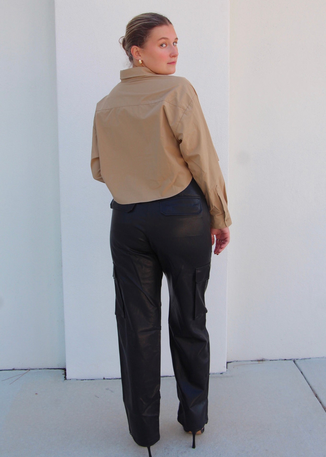 Winter Textures: High Rise Leather Cargo Pants