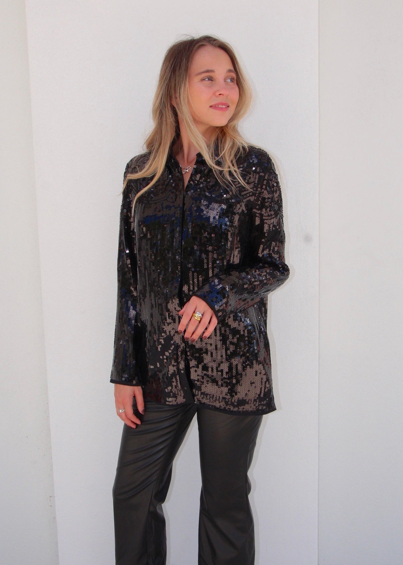 NYE at the Ritz: Black Sequin Button Down Shirt