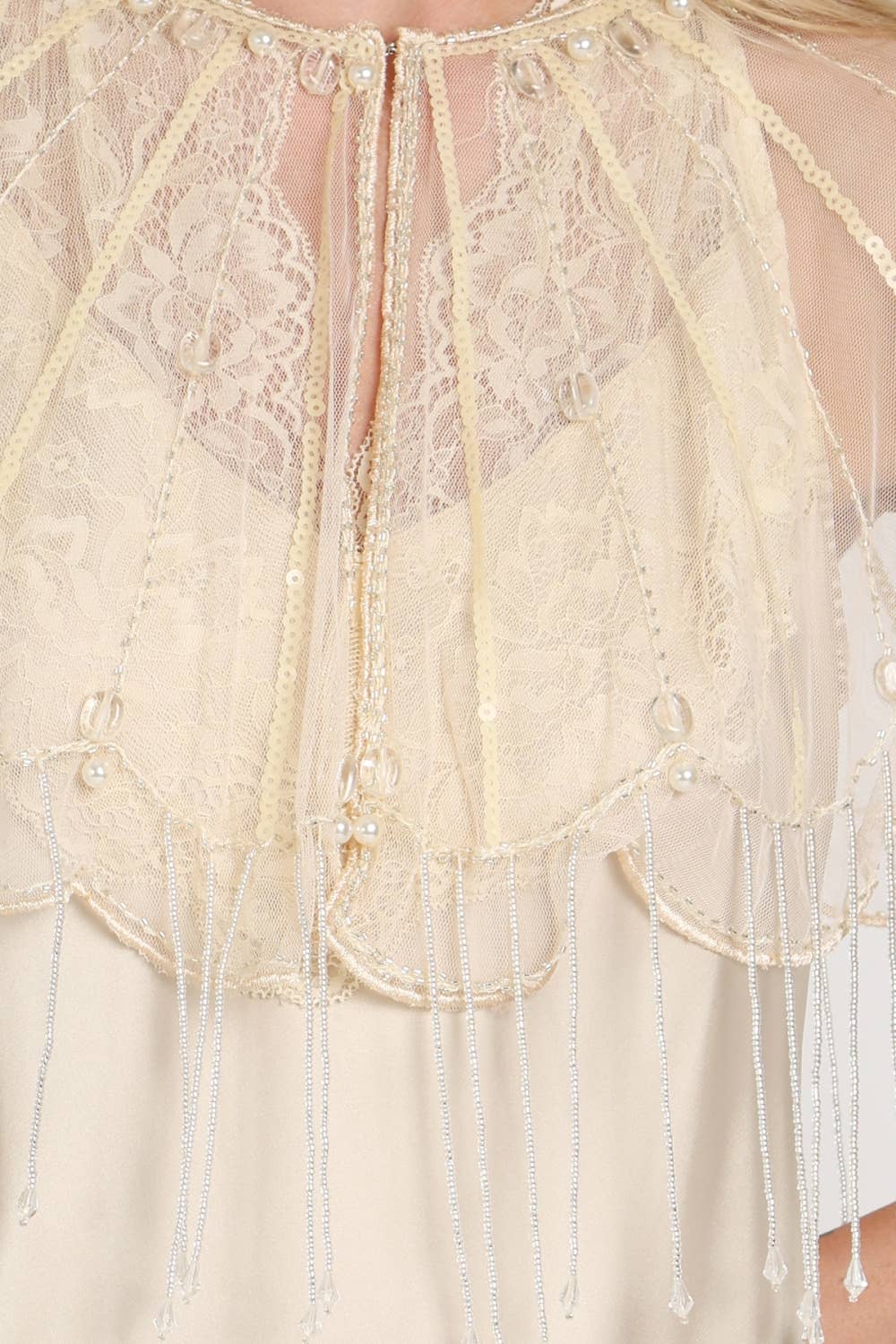 Beaded Sheer Mesh Fringe Cape