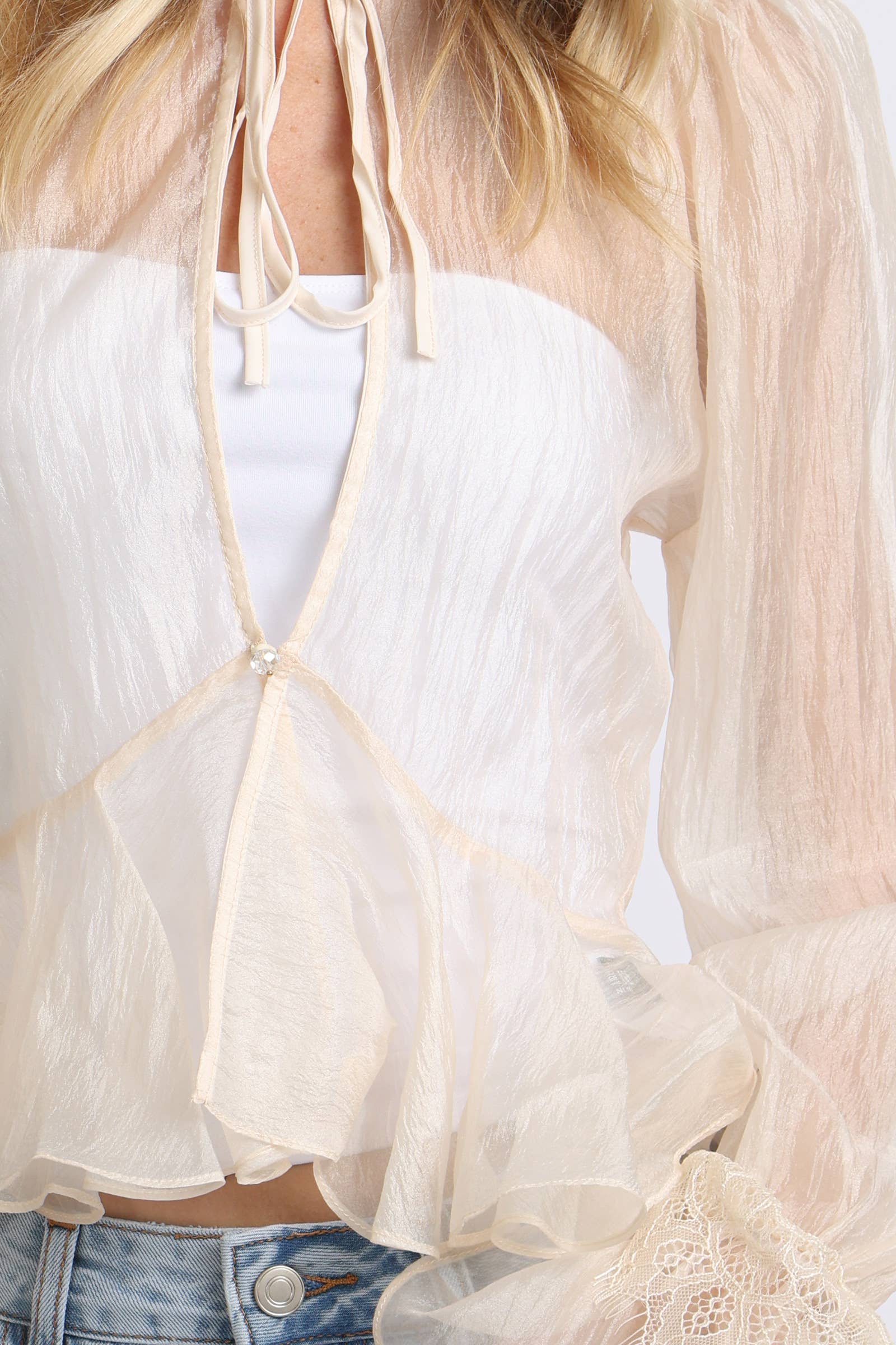Sage Keyhole Ruffled Blouse