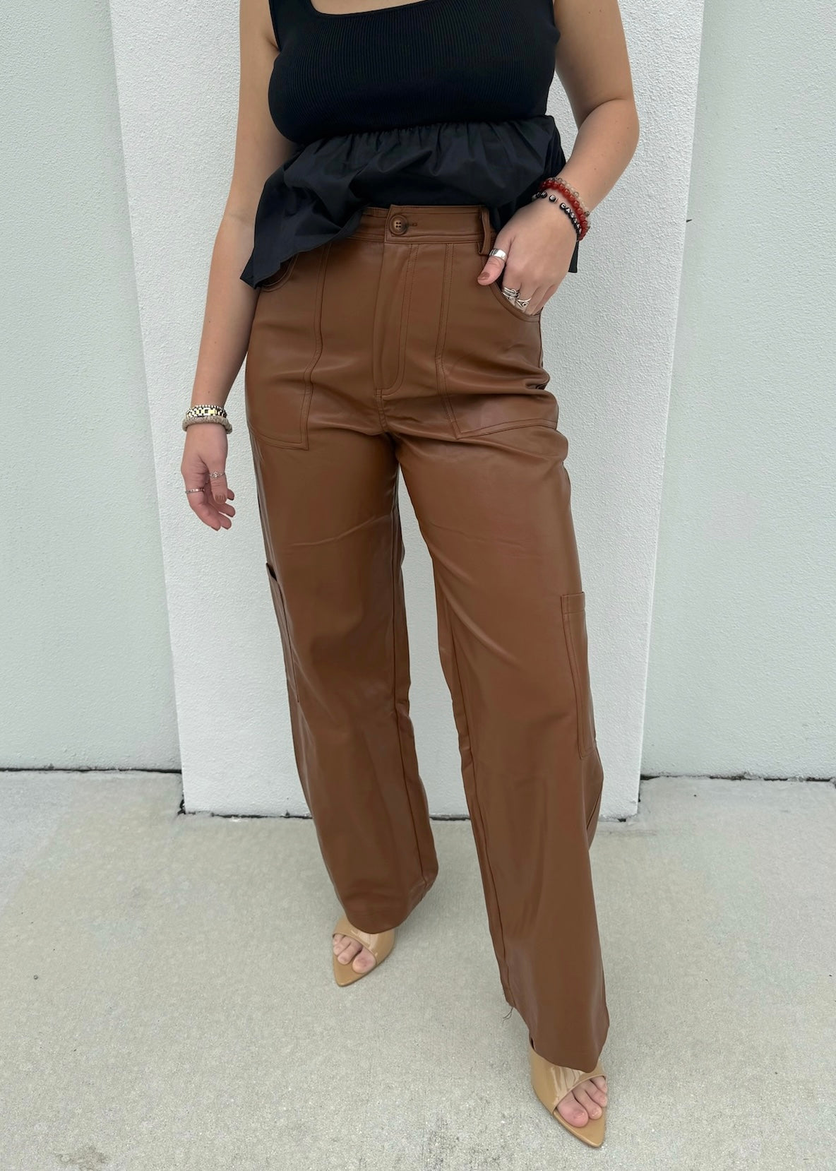 Brittany B*tch: Camel Faux Leather Cargo Pants