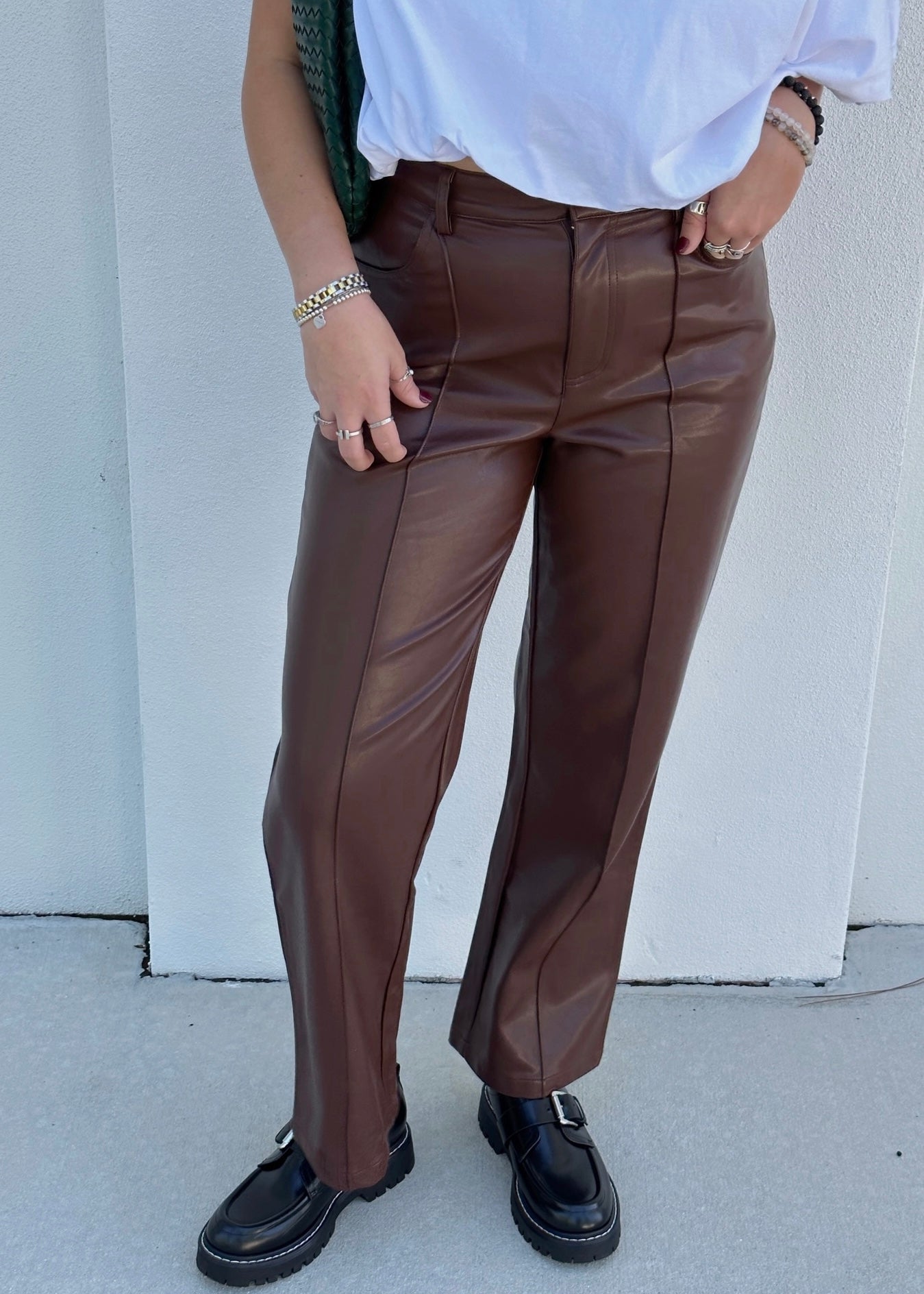 Real Leather Straight Leg High Waisted Pants | Nasty Gal