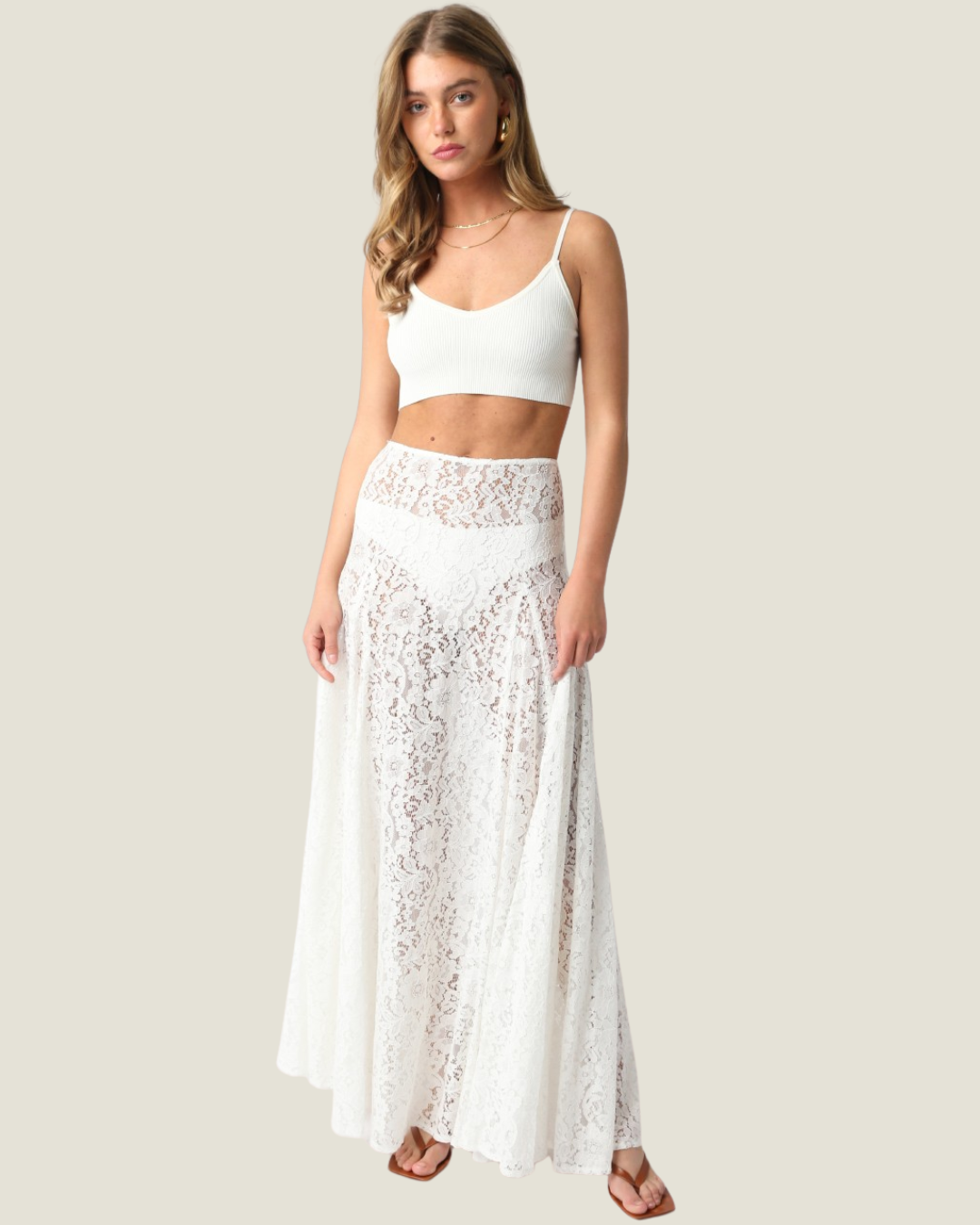 The Devon White Lace Maxi Skirt a trend-driven boutique fashion lace skirt made for layering this fall!
