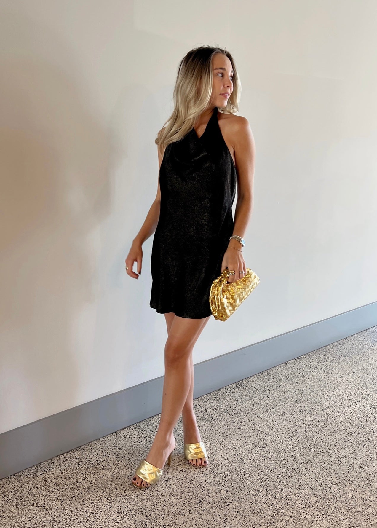 New Year New Me: Gold & Black Slip Mini Dress