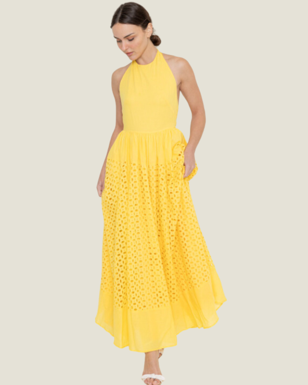 The Goldie: Eyelet Halter Maxi