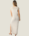 The Tracey: Sleeveless Oatmeal Stripe Knit Midi Dress